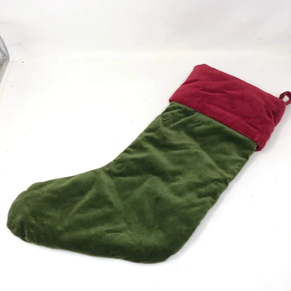 Pottery Barn Christmas Stocking‎ Green Red Velvet Personalized Jason Monogram